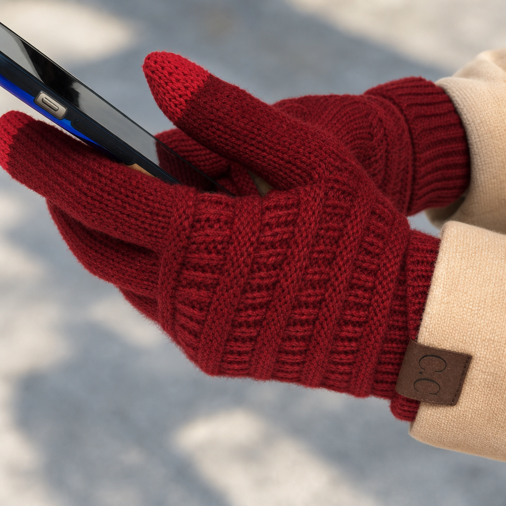 Knitted Winter Gloves – Fold-Over Cuff Touchscreen Gloves