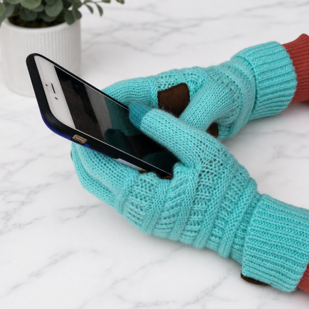 Knitted Winter Gloves – Fold-Over Cuff Touchscreen Gloves
