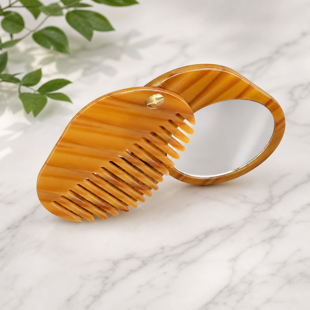 Acetate Leopard Print Mirror Comb – Multifunctional Hair Comb & Mirror