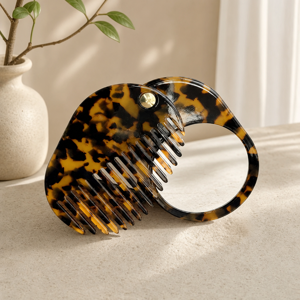 Acetate Leopard Print Mirror Comb – Multifunctional Hair Comb & Mirror