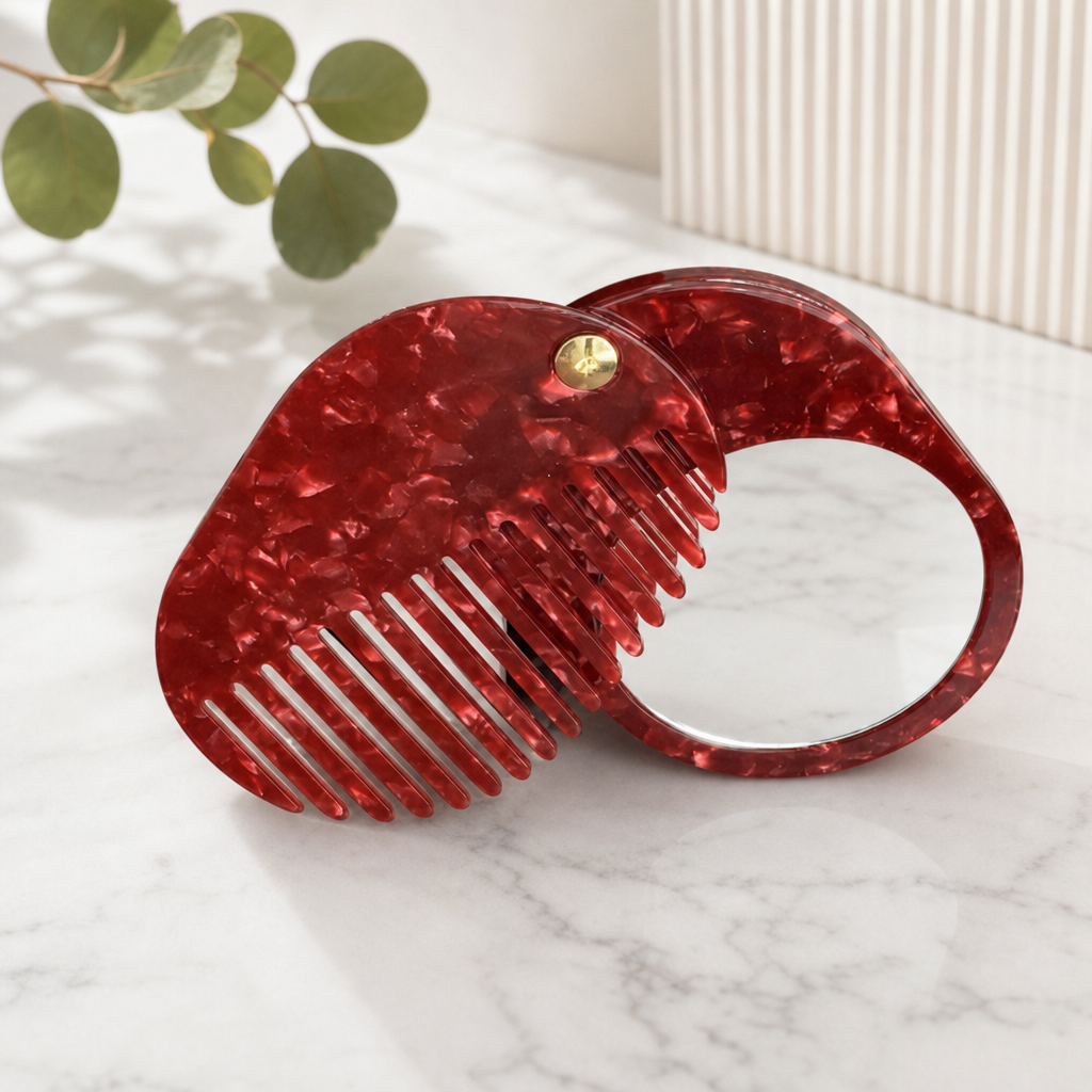Acetate Leopard Print Mirror Comb – Multifunctional Hair Comb & Mirror