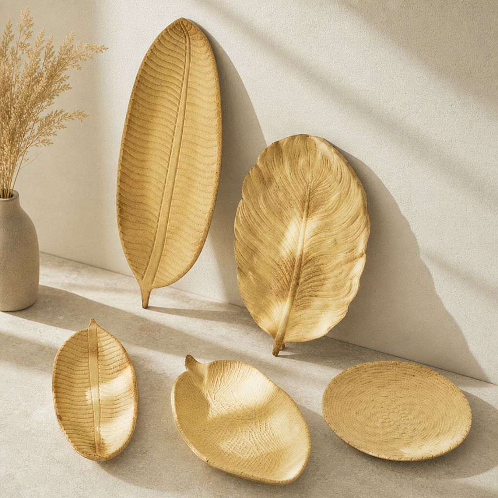 Leaf-Shaped Jewelry Tray – Round Wooden Powder Jewelry Organizer Dish