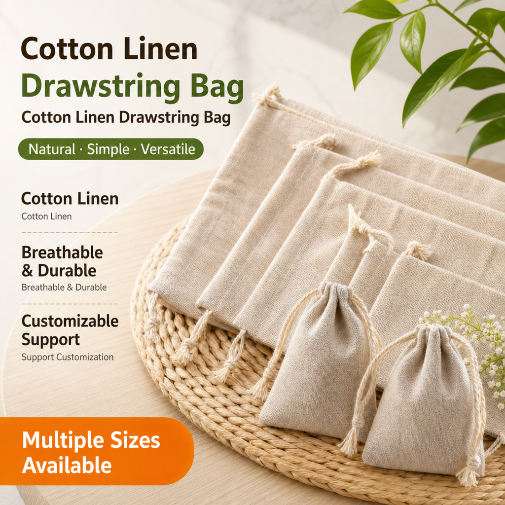 Natural Cotton Linen Drawstring Pouch