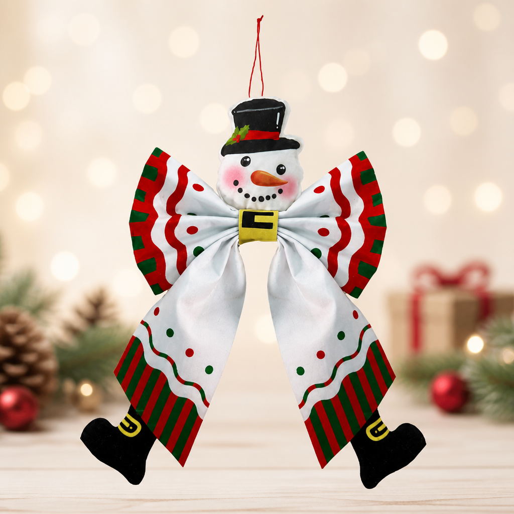 Christmas Fabric Bow Hanging Ornament