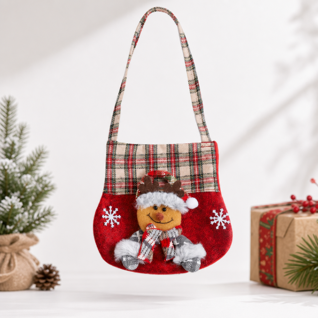 Christmas Plaid Cartoon Candy Bag – Cute Holiday Gift Treat Bag