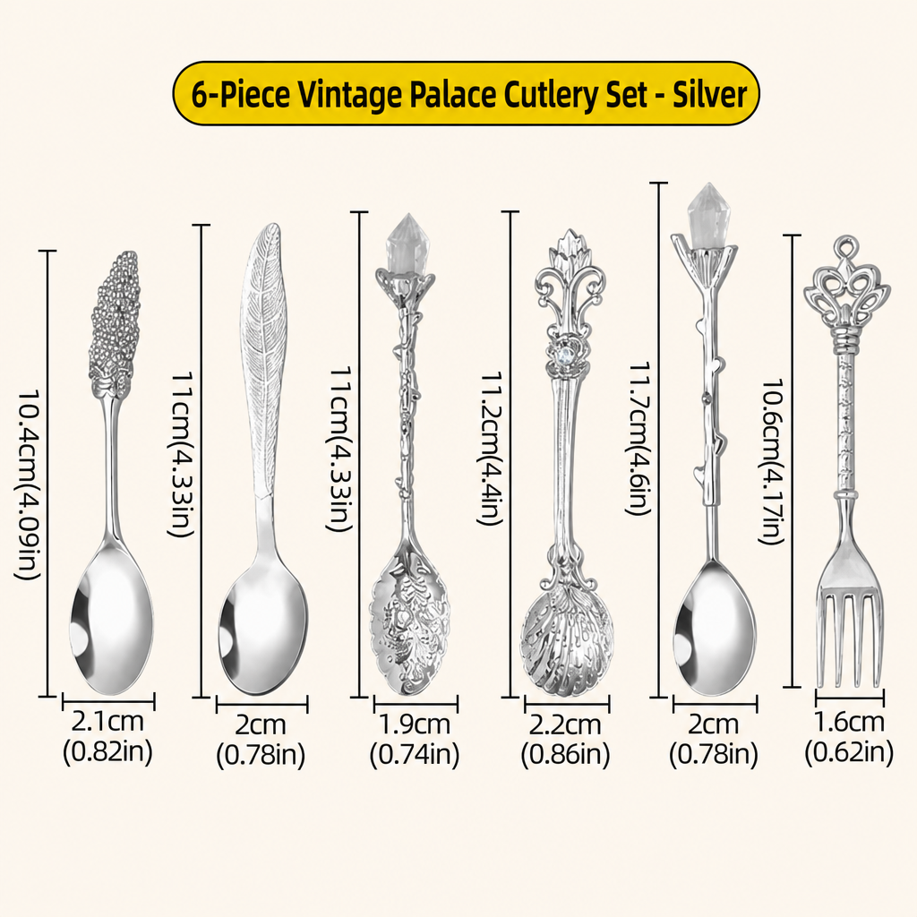 Vintage Engraved Coffee Spoons – 6-Piece Zinc Alloy Crystal Leaf Spoon Set