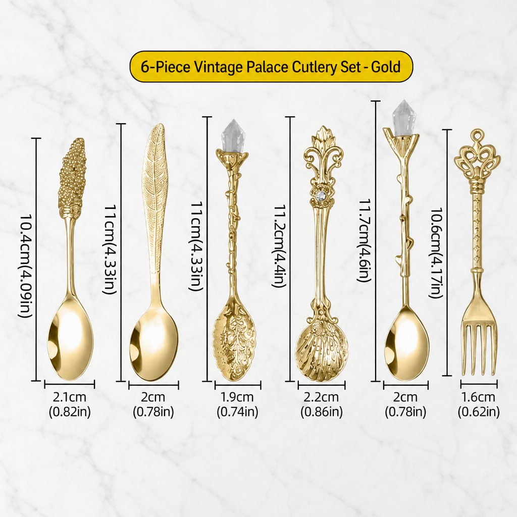 Vintage Engraved Coffee Spoons – 6-Piece Zinc Alloy Crystal Leaf Spoon Set