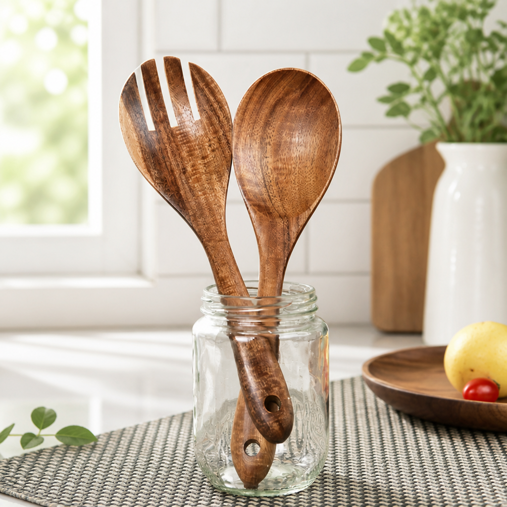 Acacia Wood Salad Serving Spoon and Fork
