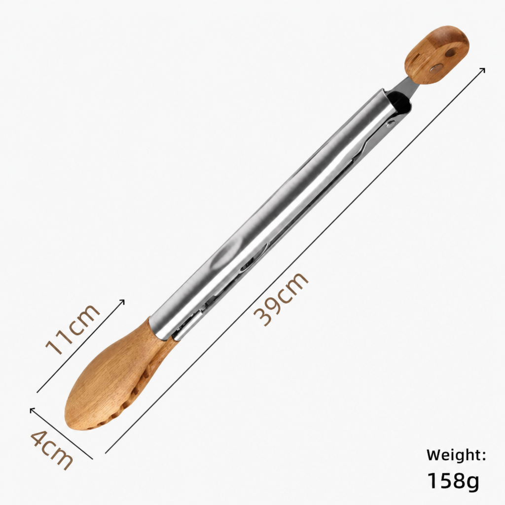 Walnut Wood Food Tongs Stainless Steel Kitchen Serving Tongs