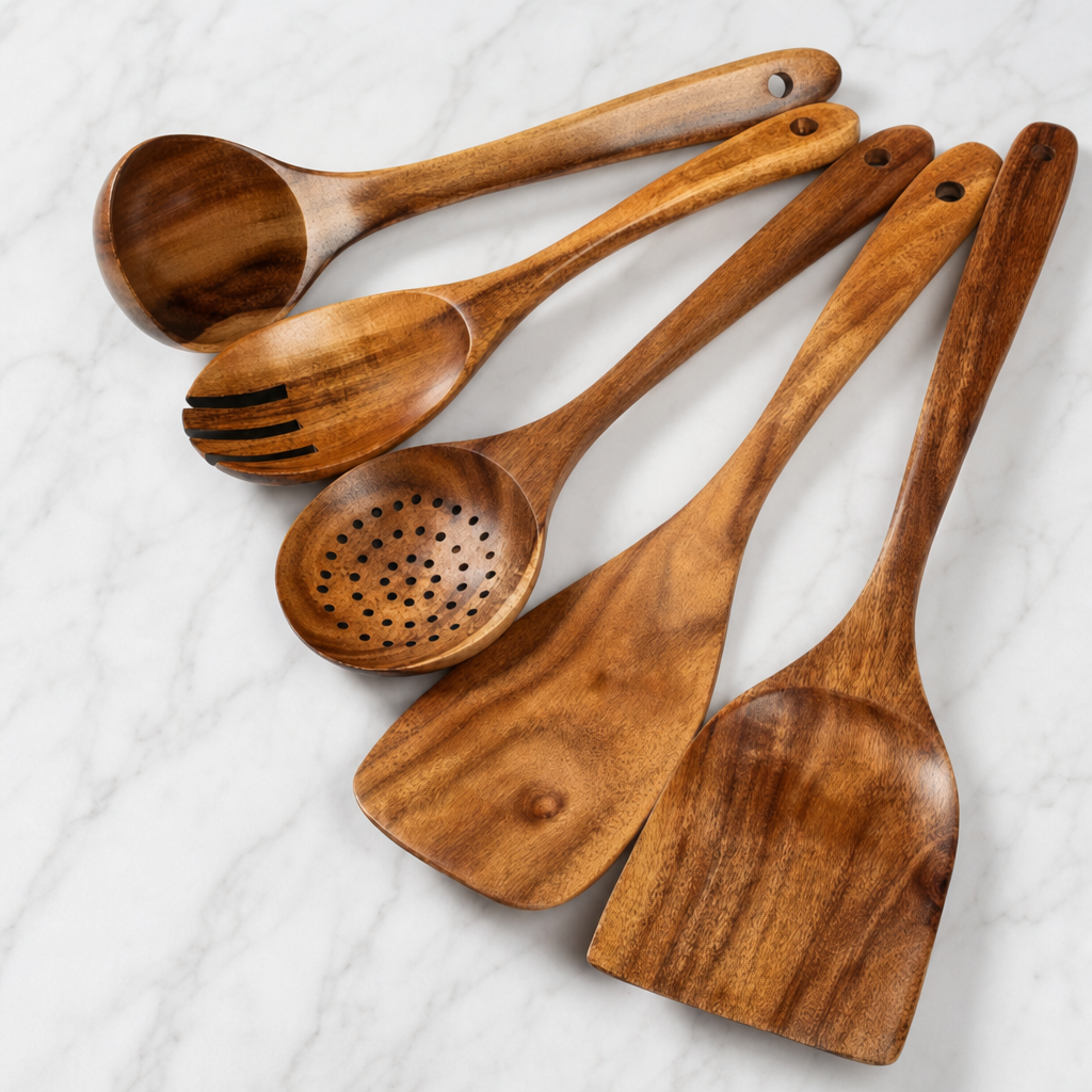 5-Piece Teak Wood Kitchen Utensil Set