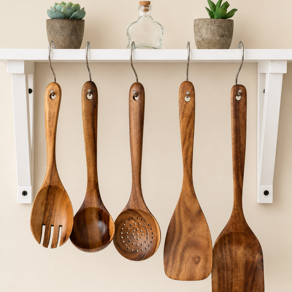5-Piece Teak Wood Kitchen Utensil Set