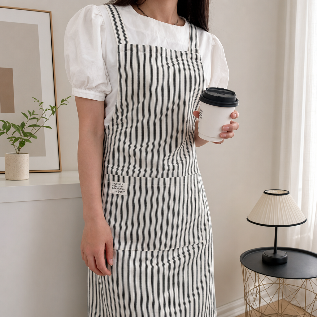 Striped Pure Cotton Apron Kitchen Household Cleaning Apron