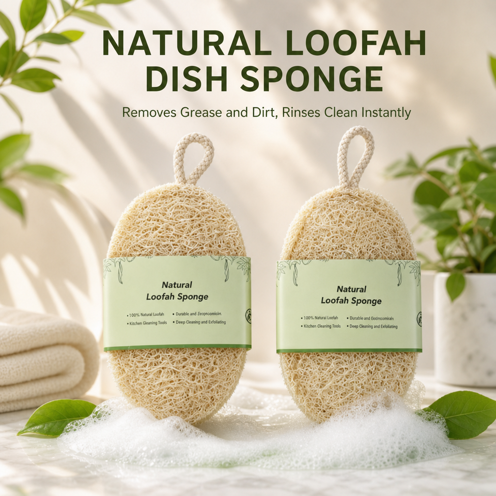 Natural Loofah Sponge Dish Scrubber Kitchen Cleaning Brush