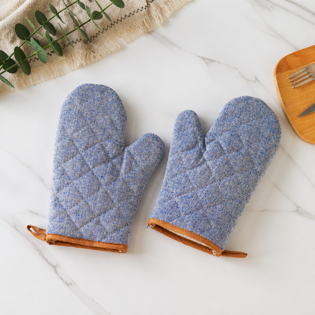 Thick Quilted Oven Mitts Heat Resistant Cotton Linen Baking Gloves