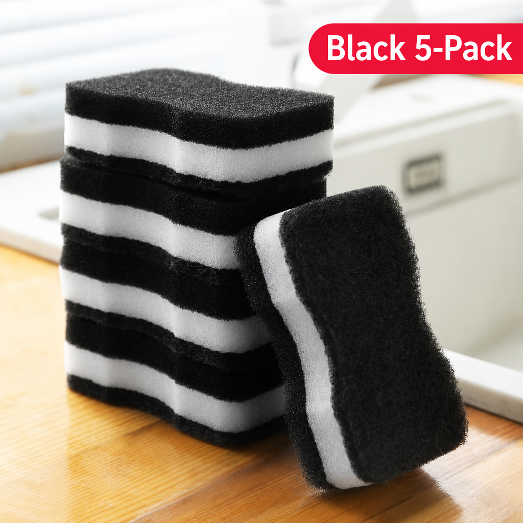 White Cleaning Sponges – 5-Pack Rectangular Household Cleaning Pads for Kitchen and Bathroom