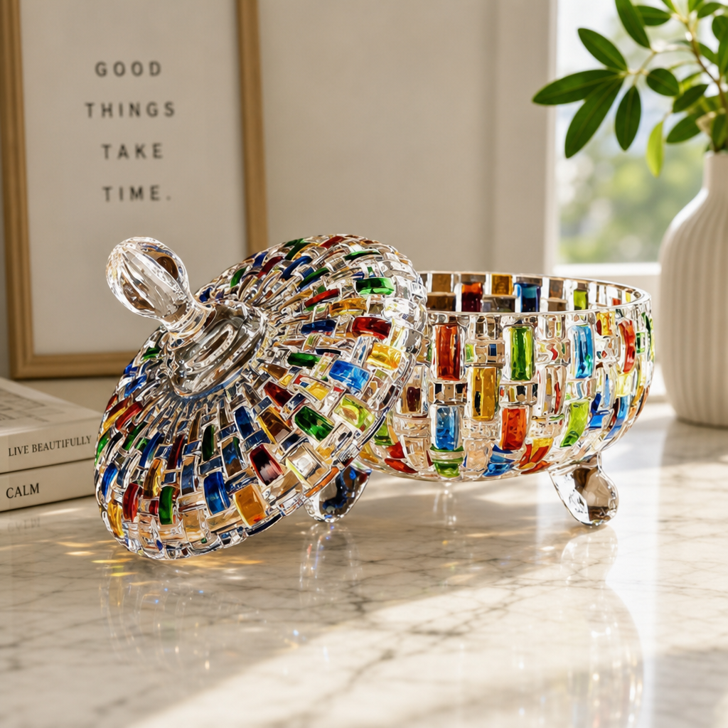 European Glass Candy Jar with Lid Decorative Storage Jar