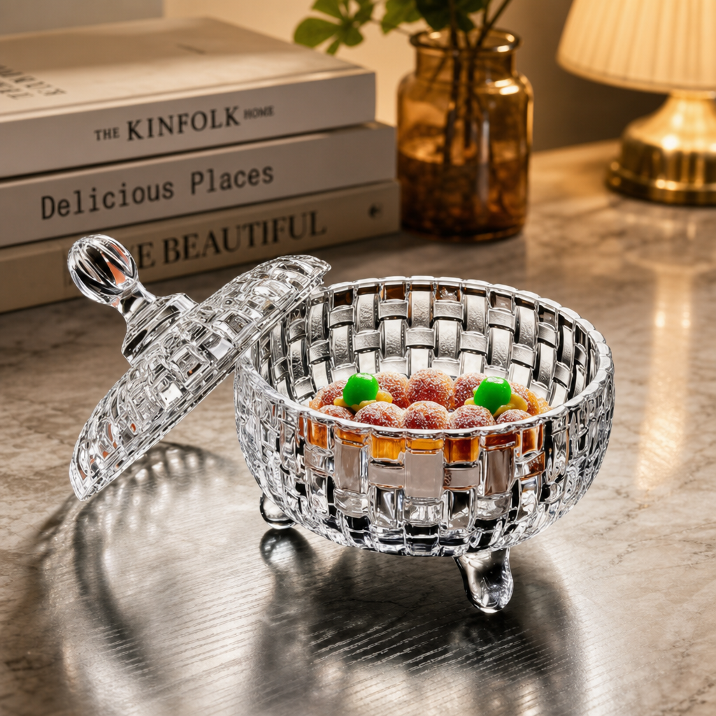 European Glass Candy Jar with Lid Decorative Storage Jar