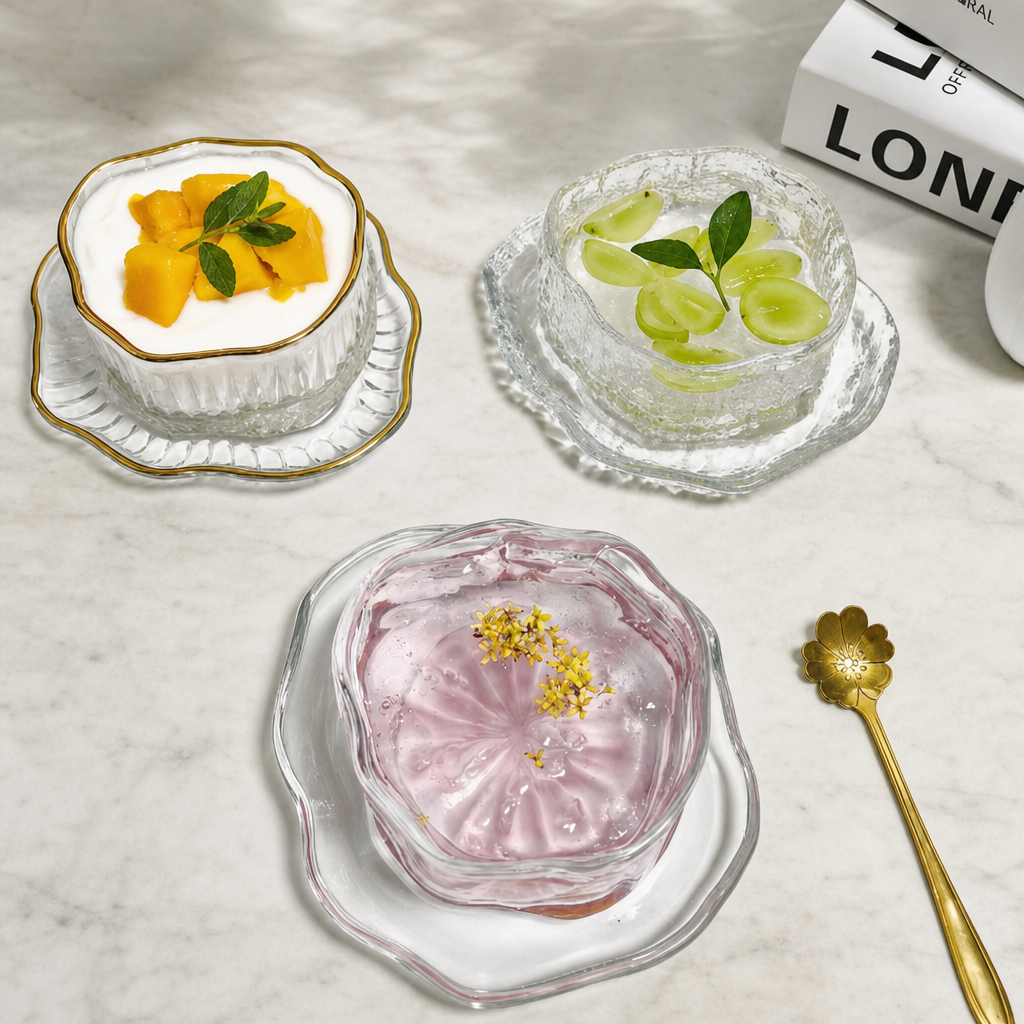 Irregular Cloud Shaped Glass Plate and Cup Saucer Set
