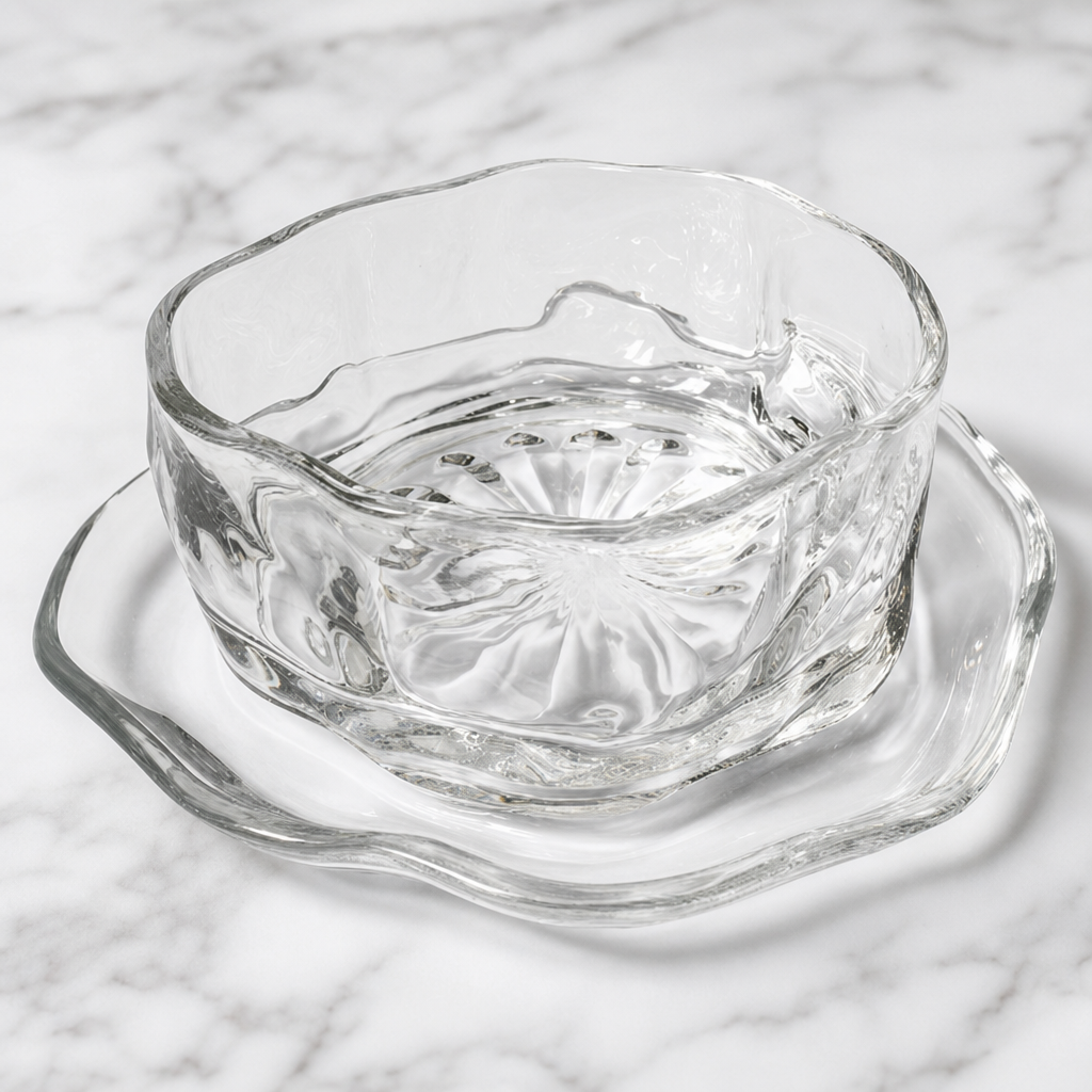 Irregular Cloud Shaped Glass Plate and Cup Saucer Set