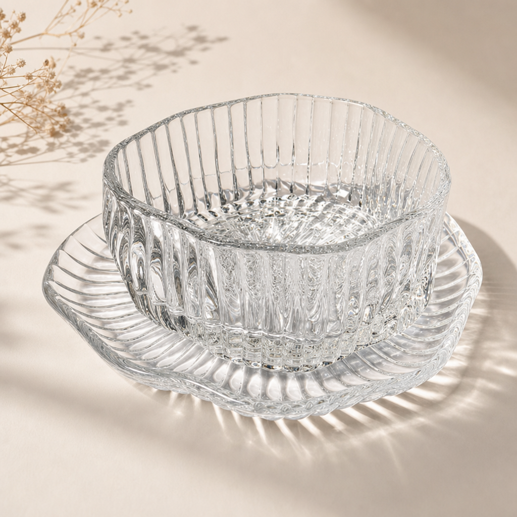 Irregular Cloud Shaped Glass Plate and Cup Saucer Set