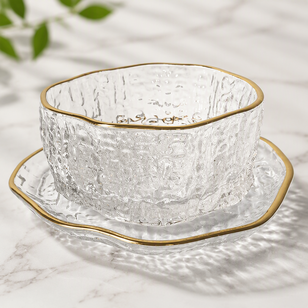 Irregular Cloud Shaped Glass Plate and Cup Saucer Set