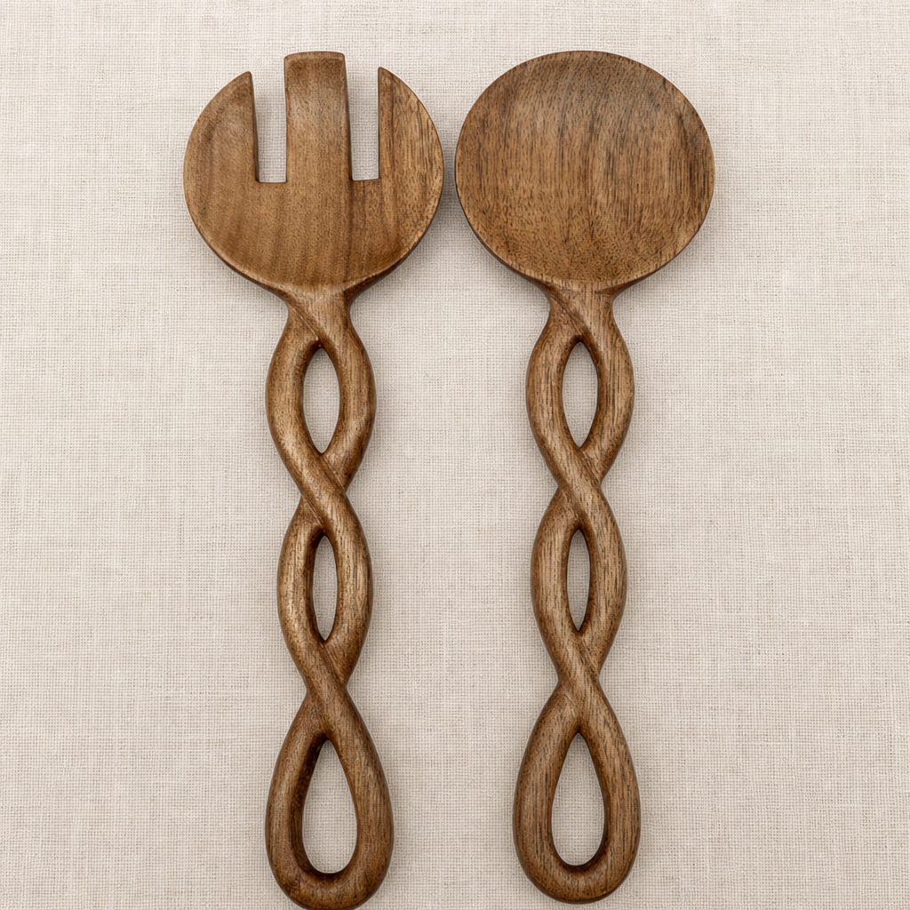 Acacia Wood Spiral Handle Spoon or Fork