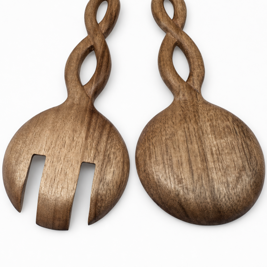 Acacia Wood Spiral Handle Spoon or Fork