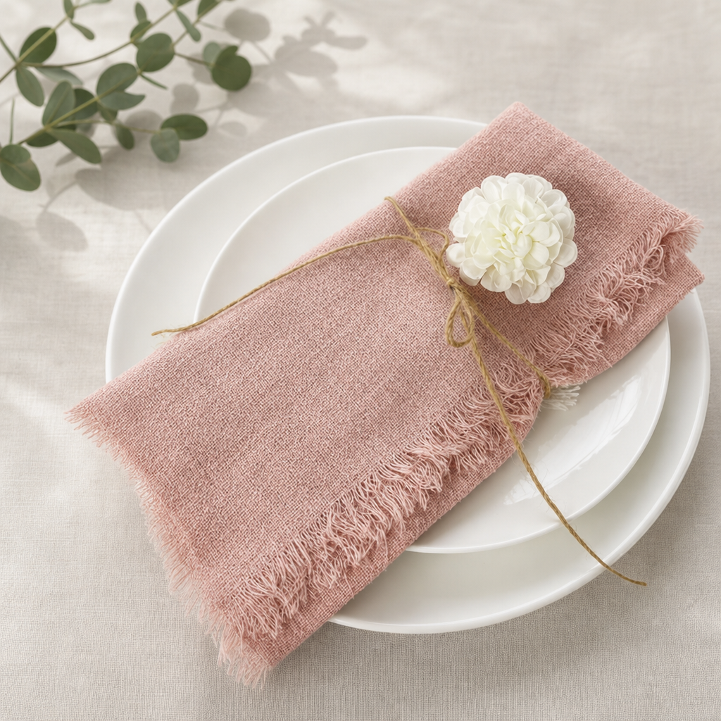 Cotton Fringe Napkin with Raw Edge