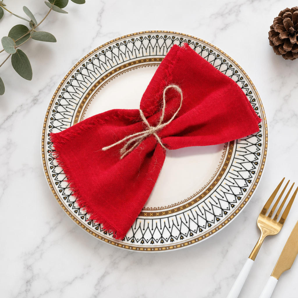 Cotton Fringe Napkin with Raw Edge