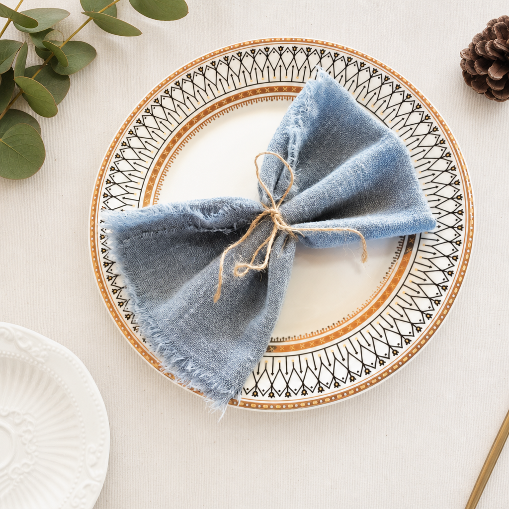 Cotton Fringe Napkin with Raw Edge
