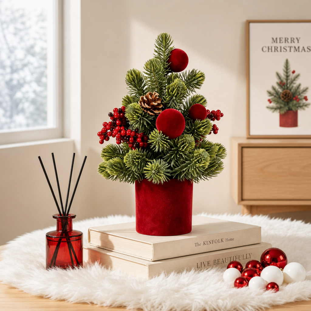 Artificial Christmas Tree with Red Berries and Pinecones