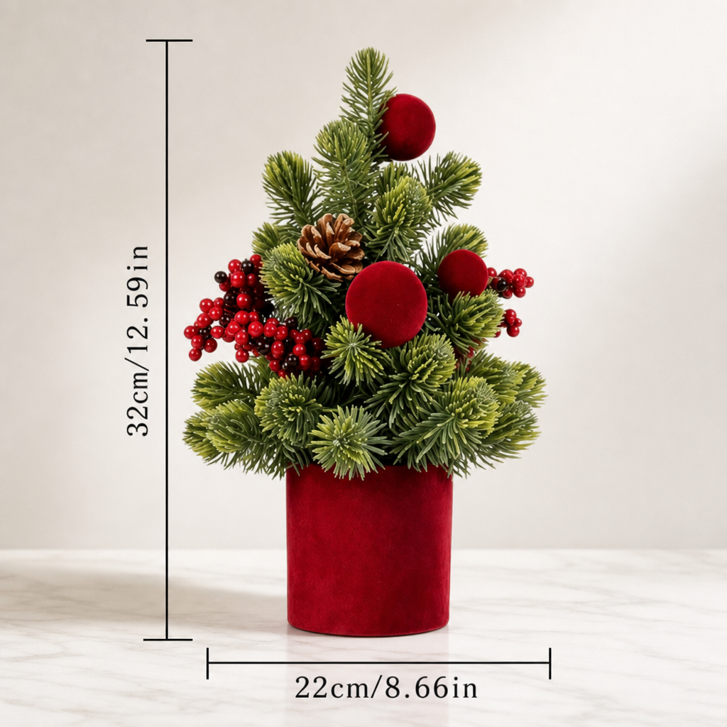 Artificial Christmas Tree with Red Berries and Pinecones