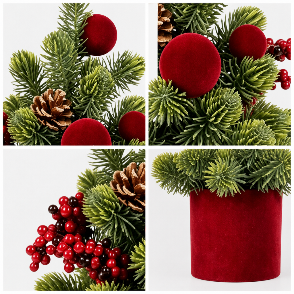 Artificial Christmas Tree with Red Berries and Pinecones