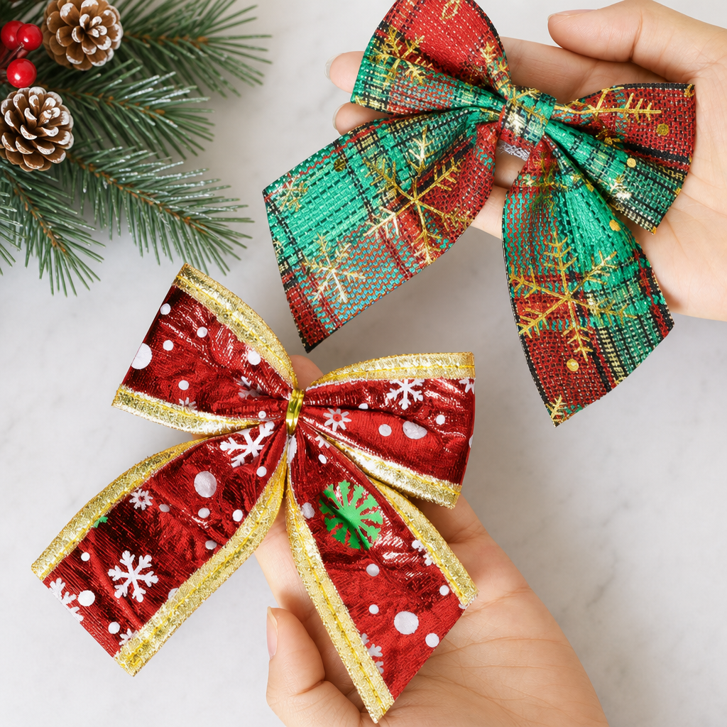 Christmas Glitter Bow Ornaments 3 Pieces