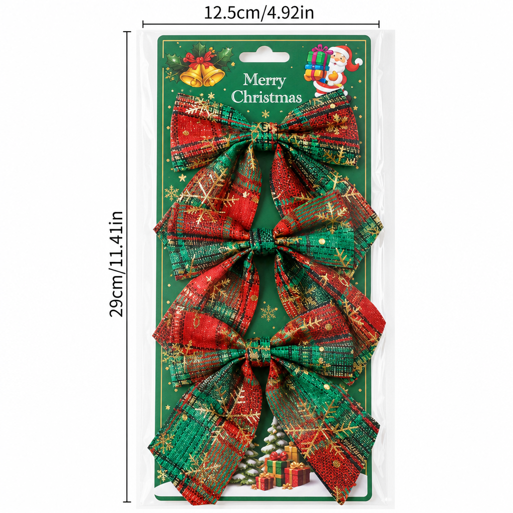 Christmas Glitter Bow Ornaments 3 Pieces