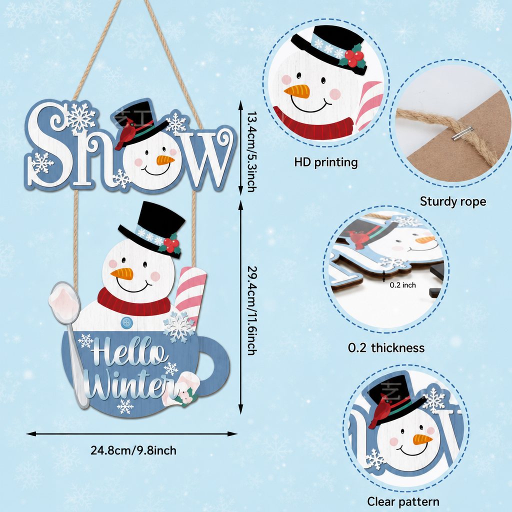 Christmas Snowman Hanging Sign Decor