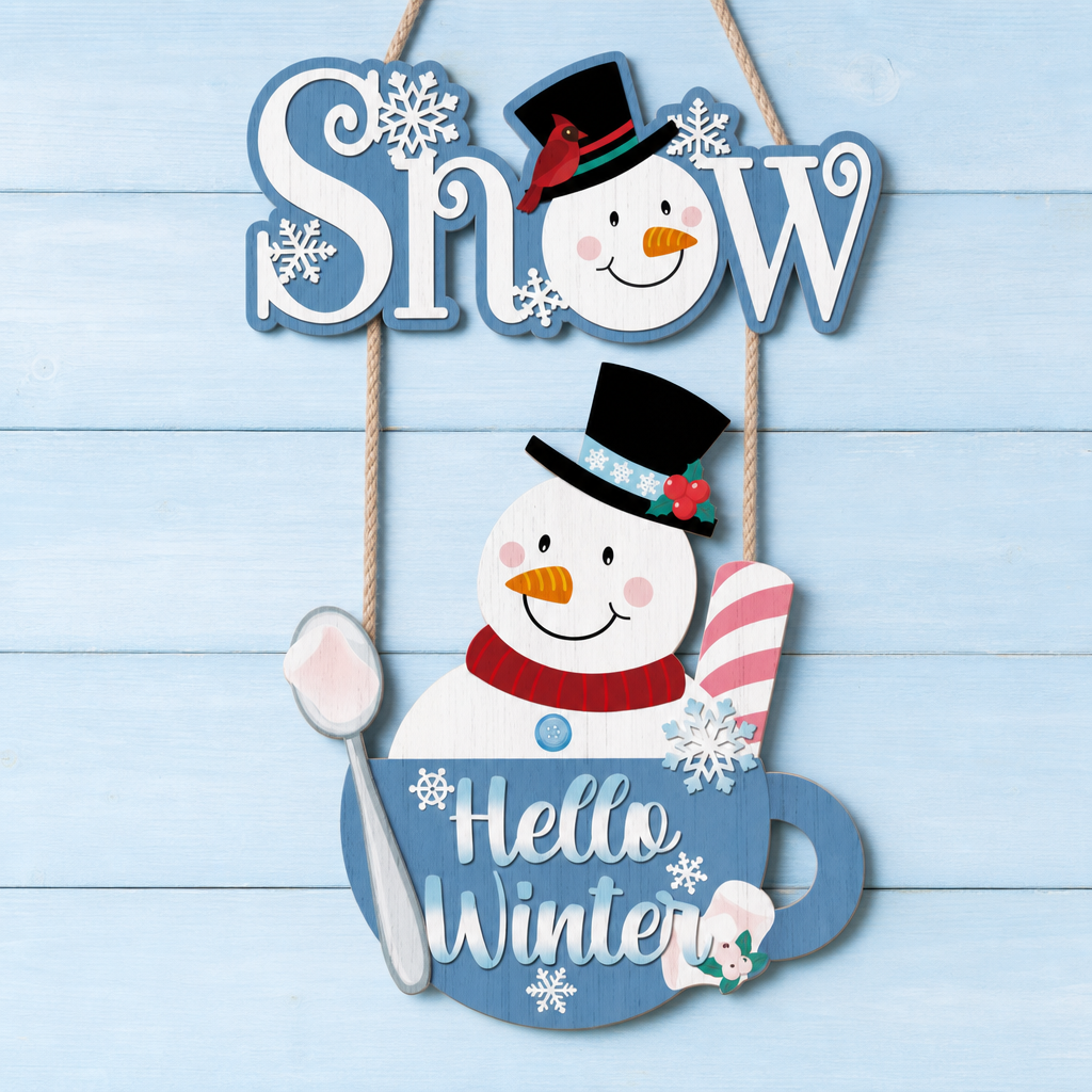 Christmas Snowman Hanging Sign Decor