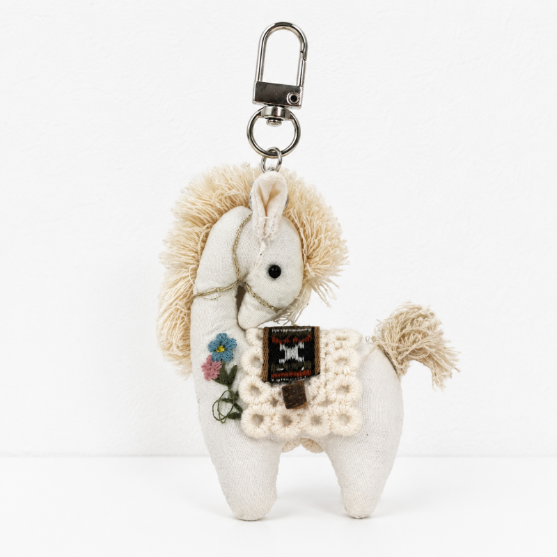 Vintage Horse Bag Charm – Cotton Linen Pony Pendant, Embroidered Animal Keychain for Backpack & Purse