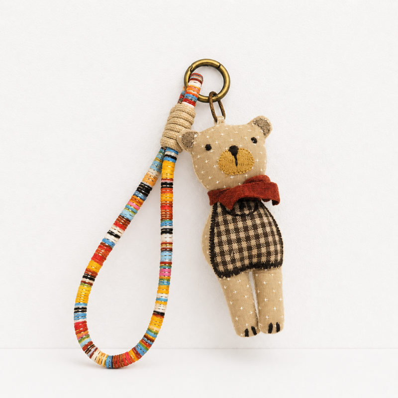 Handmade Boho Animal Doll – Woven Fabric Bag Charm