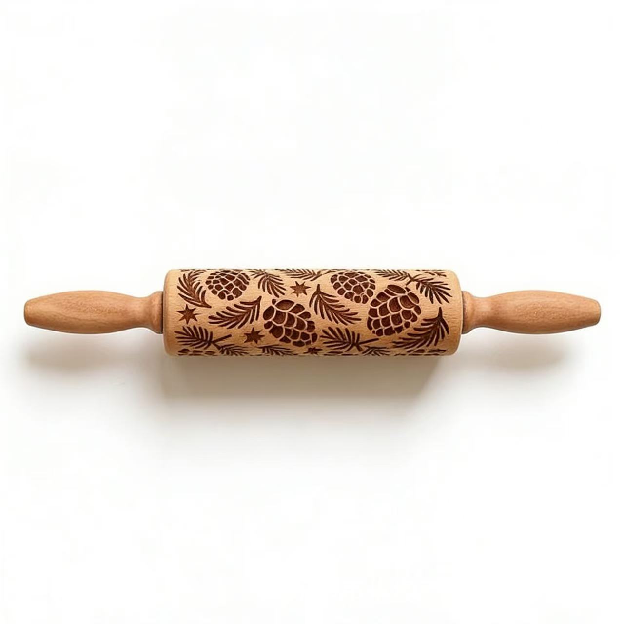 Beech Wood Embossing Rolling Pin – Engraved Cookie Dough Roller for Christmas Baking & DIY Crafts