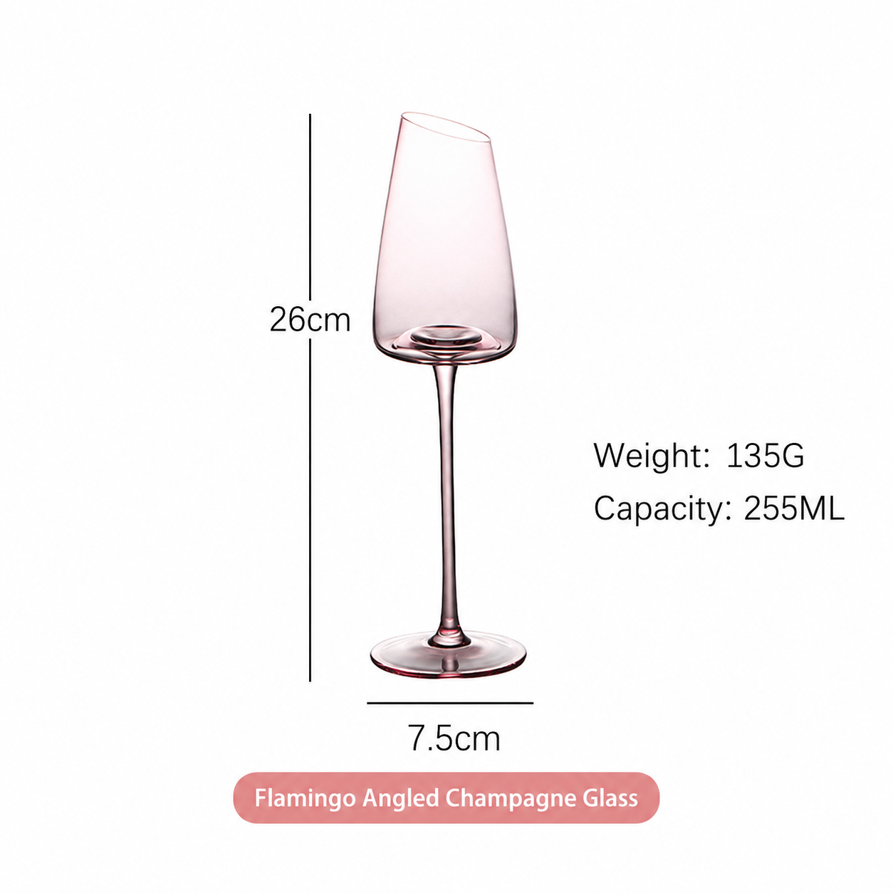 Pink Crystal Wine Glass – Luxury Angled Rim Stemmed Goblet