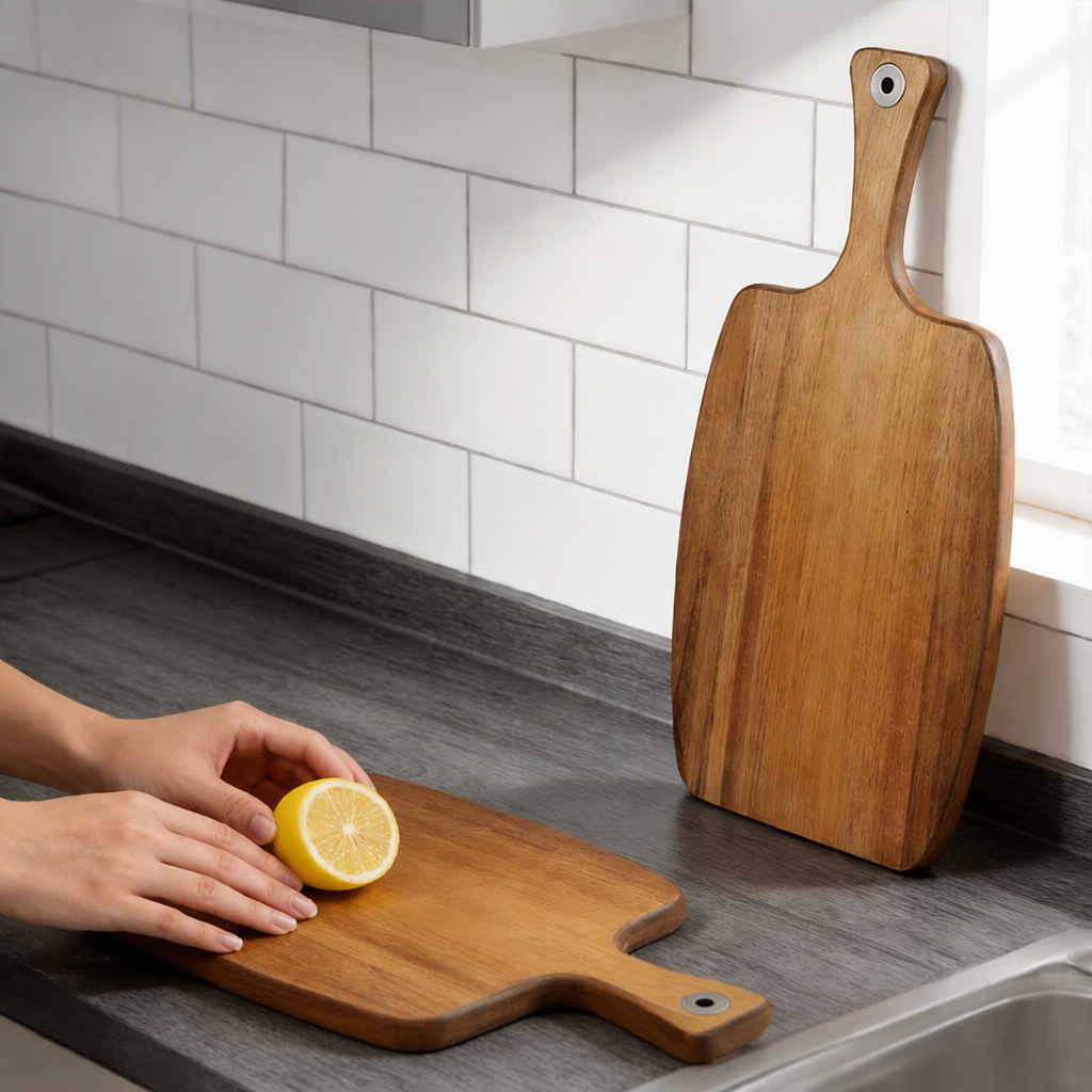 Acacia Wood Paddle Cutting Board, Wooden Serving Tray with Handle