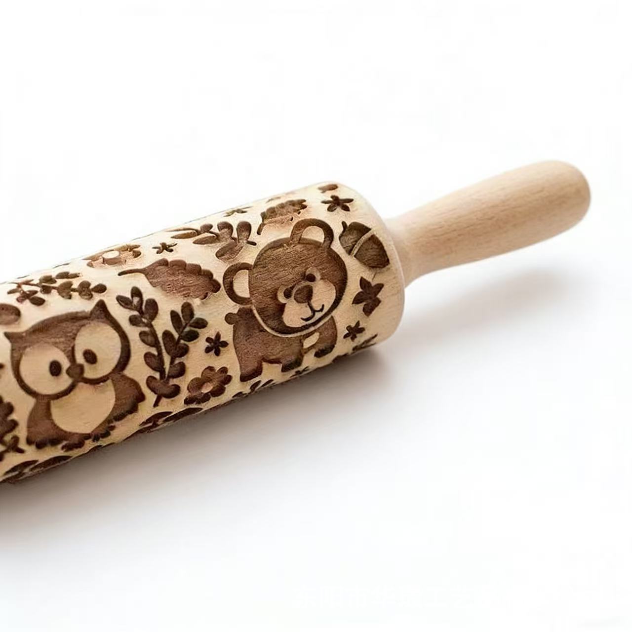 Beech Wood Embossing Rolling Pin – Engraved Cookie Dough Roller for Christmas Baking & DIY Crafts