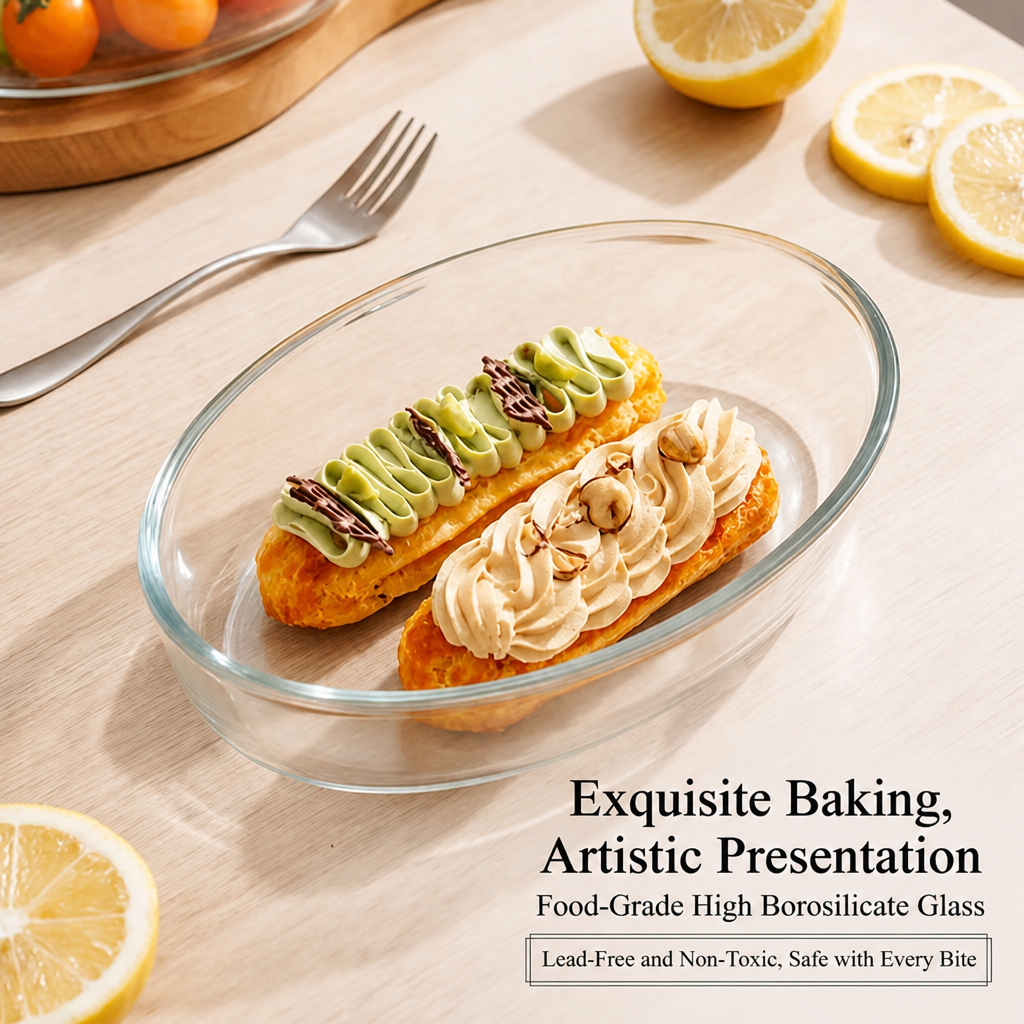Oval High Borosilicate Glass Baking Dish, Clear Glass Oven Safe Serving Bowl