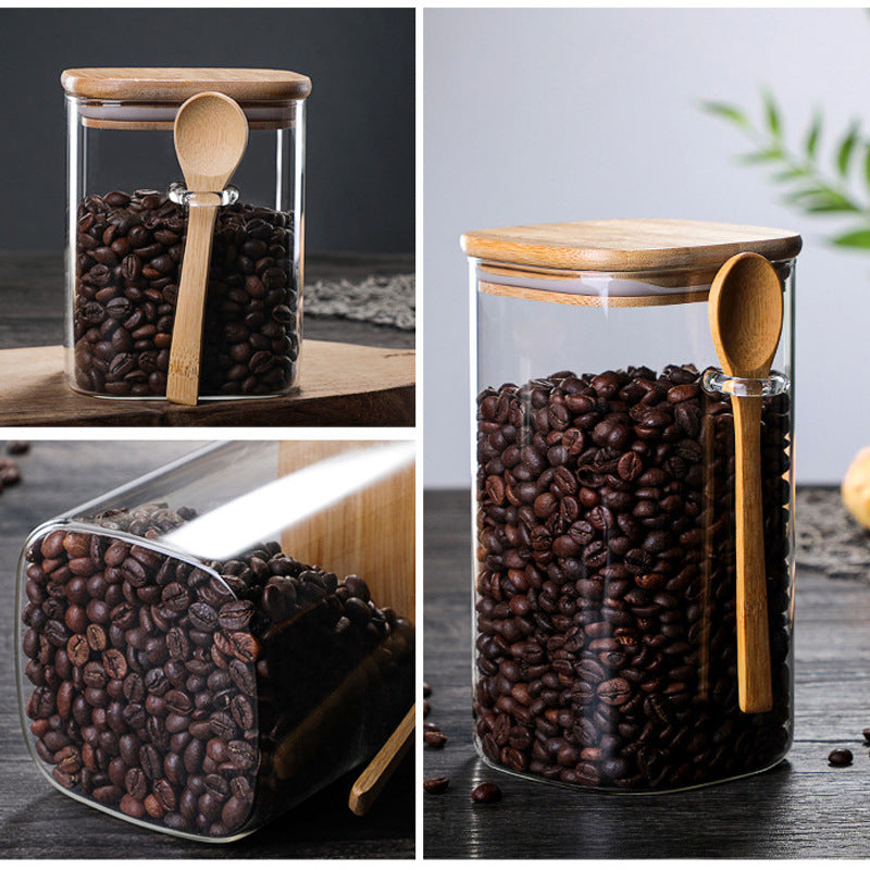 Glass Storage Jar with Bamboo Lid – High Borosilicate Spice Container with Scoop
