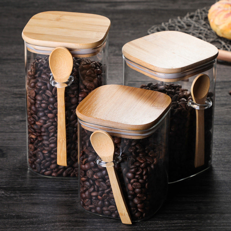Glass Storage Jar with Bamboo Lid – High Borosilicate Spice Container with Scoop