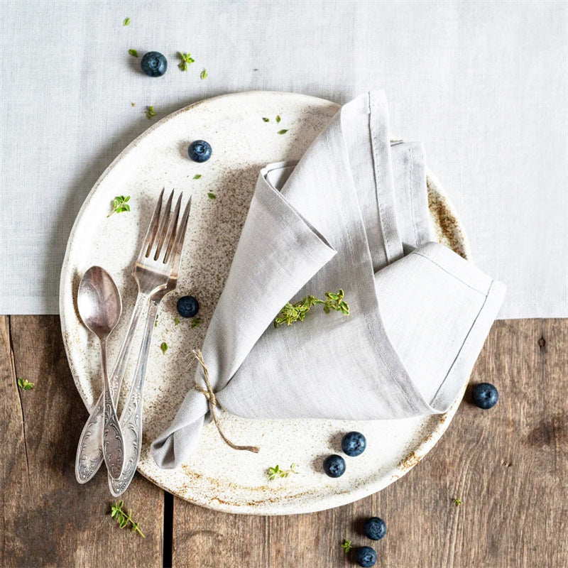 Solid Washed Cotton Linen Napkin, Minimal Dining Table Mat and Food Cover