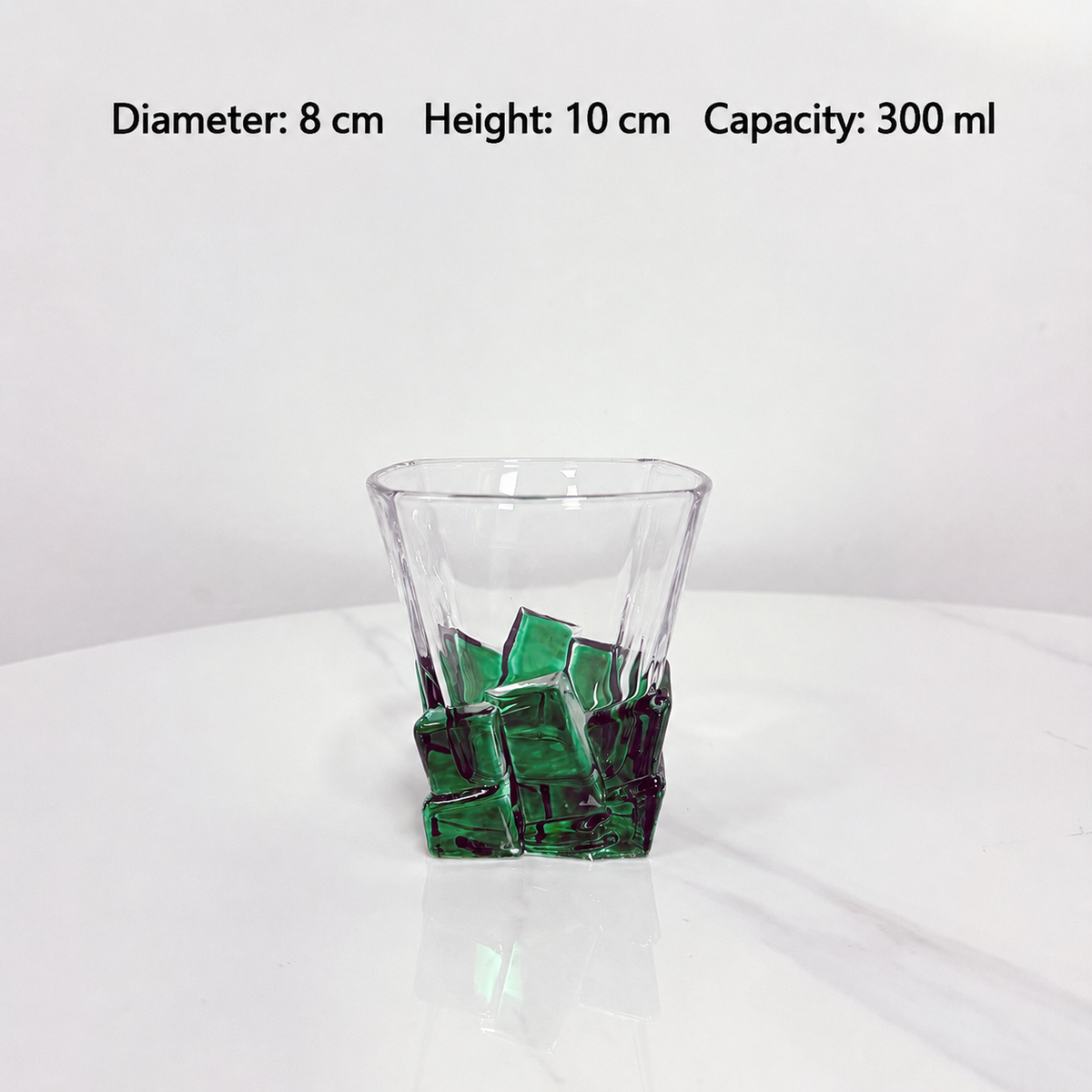 Color Block Whiskey Glass – 300ml Sculptural Glass Tumbler, Geometric Ice Cube Design for Juice, Water & Cocktails