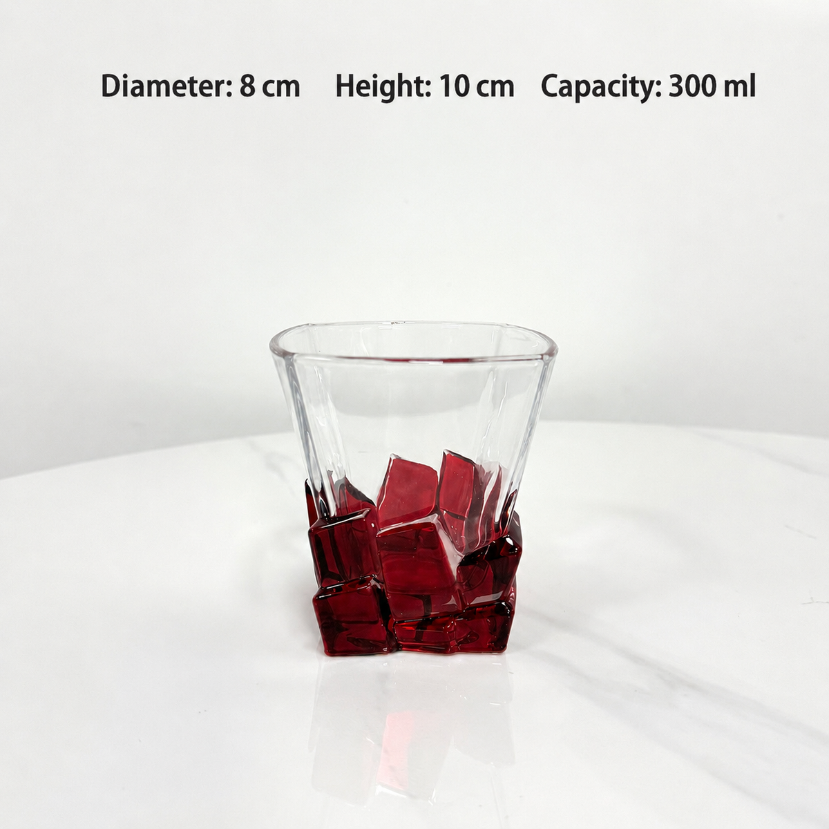 Color Block Whiskey Glass – 300ml Sculptural Glass Tumbler, Geometric Ice Cube Design for Juice, Water & Cocktails