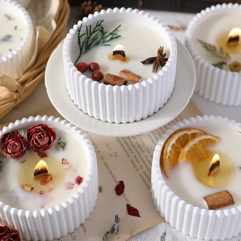 Dried Flower Candle in Plaster Cup